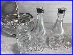 Antique Silverplate etched glass Cruet Set Ornate 6 piece condiment set