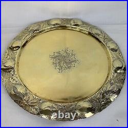 Antique Solid Silver Gilt Adapted Plate Fruit & Foliage Border Benjamin Laver