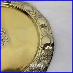 Antique Solid Silver Gilt Adapted Plate Fruit & Foliage Border Benjamin Laver
