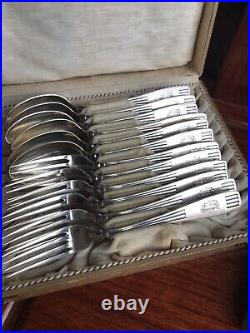 Antique Solid Silver german 24 piece canteen in box Spoons & Forks scrap 1011 gr