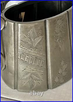 Antique Tea Set 3 Piece Pewter Silver Plate Engraved