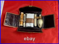 Antique Travel Leather Case 8 Piece Cutlery Set with drinking glass & Napkin