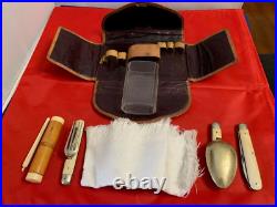 Antique Travel Leather Case 8 Piece Cutlery Set with drinking glass & Napkin