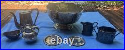 Antique VTG Silver Plate Mixed 8 Pc Lot Large Lion Head Punch Bowl Teapots More