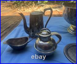 Antique VTG Silver Plate Mixed 8 Pc Lot Large Lion Head Punch Bowl Teapots More