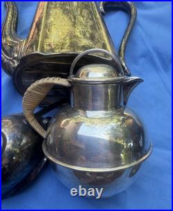 Antique VTG Silver Plate Mixed 8 Pc Lot Large Lion Head Punch Bowl Teapots More