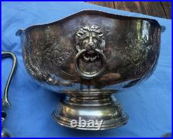 Antique VTG Silver Plate Mixed 8 Pc Lot Large Lion Head Punch Bowl Teapots More