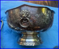 Antique VTG Silver Plate Mixed 8 Pc Lot Large Lion Head Punch Bowl Teapots More
