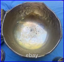 Antique VTG Silver Plate Mixed 8 Pc Lot Large Lion Head Punch Bowl Teapots More
