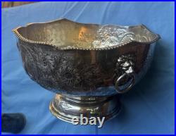 Antique VTG Silver Plate Mixed 8 Pc Lot Large Lion Head Punch Bowl Teapots More