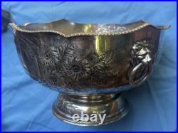 Antique VTG Silver Plate Mixed 8 Pc Lot Large Lion Head Punch Bowl Teapots More