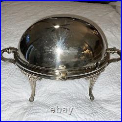 Antique Very Large Rolling Roll Top Dome Serving & Warming Dish Silver Plate 15