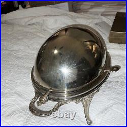 Antique Very Large Rolling Roll Top Dome Serving & Warming Dish Silver Plate 15