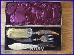 Antique Victorian 1899 Shadford Lee & Wigfull Silverplate Antler Fish Servers
