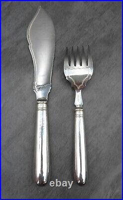 Antique Victorian Fish Slice & Serving Fork Set Silver Plated Leather Cased Box