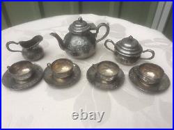 Antique Victorian Miniature Silver Plate 11 piece Tea Set