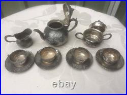 Antique Victorian Miniature Silver Plate 11 piece Tea Set