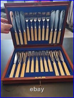 Antique Victorian Silver & Bone Fish Knives & Forks made in 1920 24 pieces