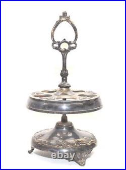 Antique Victorian Silver Plate 5 Piece Cranberry Coin Spot Glass Castor Set