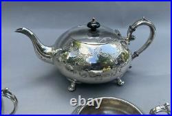 Antique Victorian Silver Plate 5 Piece Hand Engraved Teaset Buckingshire England
