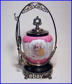 Antique Victorian Silver Plate Courting Couple Enameled Insert Pickle Castor