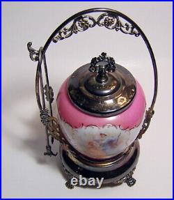 Antique Victorian Silver Plate Courting Couple Enameled Insert Pickle Castor