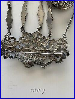 Antique Victorian Silver Plated Chatelaine with 5 Accessory Pieces