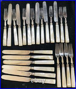 Antique Victorian Silver Plated Mother Of Pearl Handle Cutlery -24 Pieces
