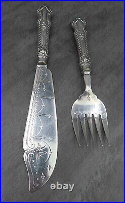 Antique Victorian Silver Plated Serving Cutlery Set Fish Slice Fork Ornate Style