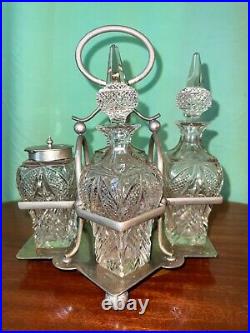 Antique Victorian Silver plate 4 pieces cruet -rare shape of bottles