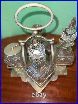 Antique Victorian Silver plate 4 pieces cruet -rare shape of bottles