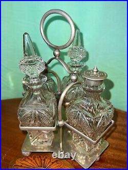 Antique Victorian Silver plate 4 pieces cruet -rare shape of bottles