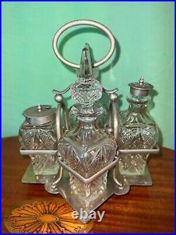 Antique Victorian Silver plate 4 pieces cruet -rare shape of bottles