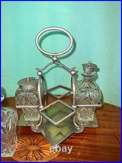 Antique Victorian Silver plate 4 pieces cruet -rare shape of bottles