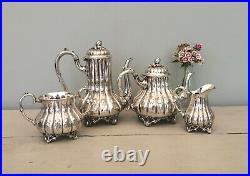 Antique Victorian silver plated tea set, Four piece, melon top