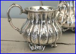 Antique Victorian silver plated tea set, Four piece, melon top