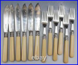 Antique Walker & Hall 12 Piece Silver Plate Fish Cutlery Set with Fitted Case