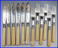 Antique Walker & Hall 12 Piece Silver Plate Fish Cutlery Set with Fitted Case