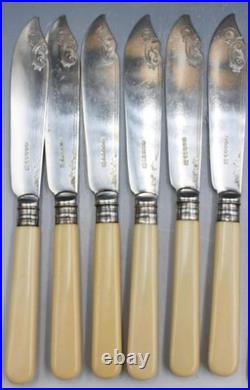 Antique Walker & Hall 12 Piece Silver Plate Fish Cutlery Set with Fitted Case