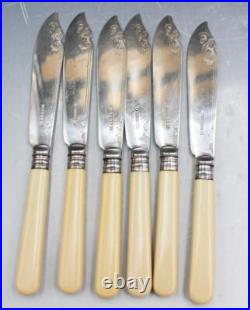 Antique Walker & Hall 12 Piece Silver Plate Fish Cutlery Set with Fitted Case