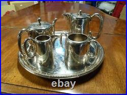 Antique Walker & Hall Sheffield Silver Plate Tea, Coffee Set, Tray 5 Piece C-1920