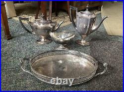Antique art deco 4 Piece Silver plate Tea & Coffee Set signed TB&S c1900