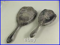 Antique matching Brush And Hand Mirror Silver Plate Vanity 2 Piece Set