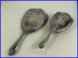 Antique matching Brush And Hand Mirror Silver Plate Vanity 2 Piece Set