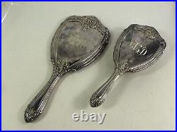 Antique matching Brush And Hand Mirror Silver Plate Vanity 2 Piece Set