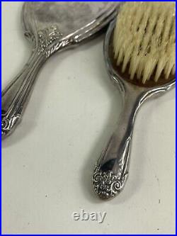 Antique matching Brush And Hand Mirror Silver Plate Vanity 2 Piece Set