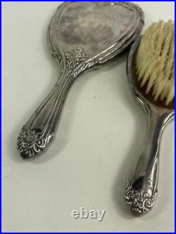 Antique matching Brush And Hand Mirror Silver Plate Vanity 2 Piece Set