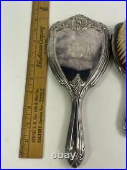 Antique matching Brush And Hand Mirror Silver Plate Vanity 2 Piece Set