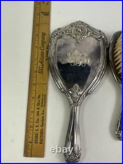 Antique matching Brush And Hand Mirror Silver Plate Vanity 2 Piece Set
