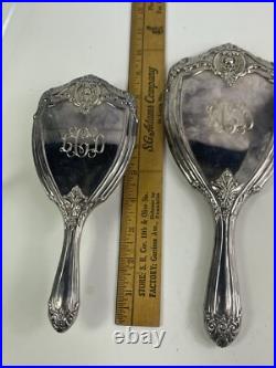 Antique matching Brush And Hand Mirror Silver Plate Vanity 2 Piece Set